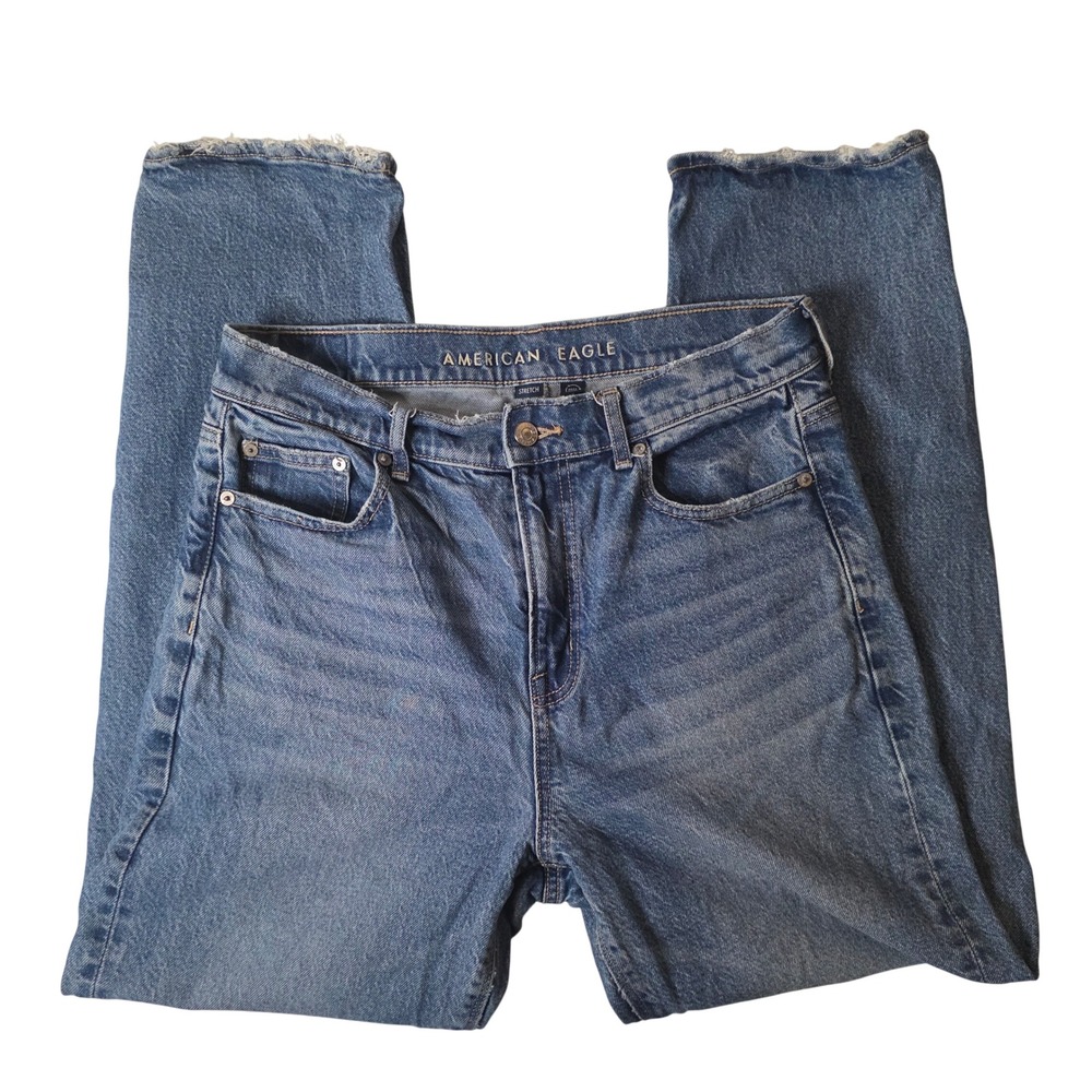 American Eagle Super High-Rise Straight Jeans 10 Short Blue Stretch